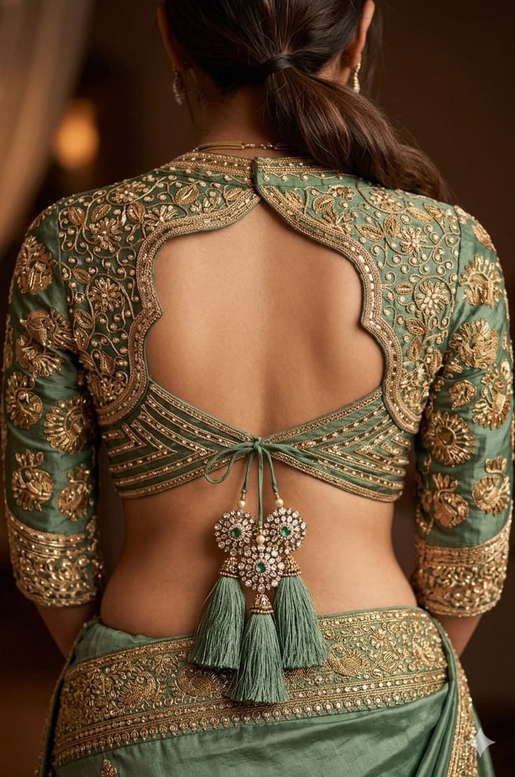 Gold zari bridal blouse for wedding rental