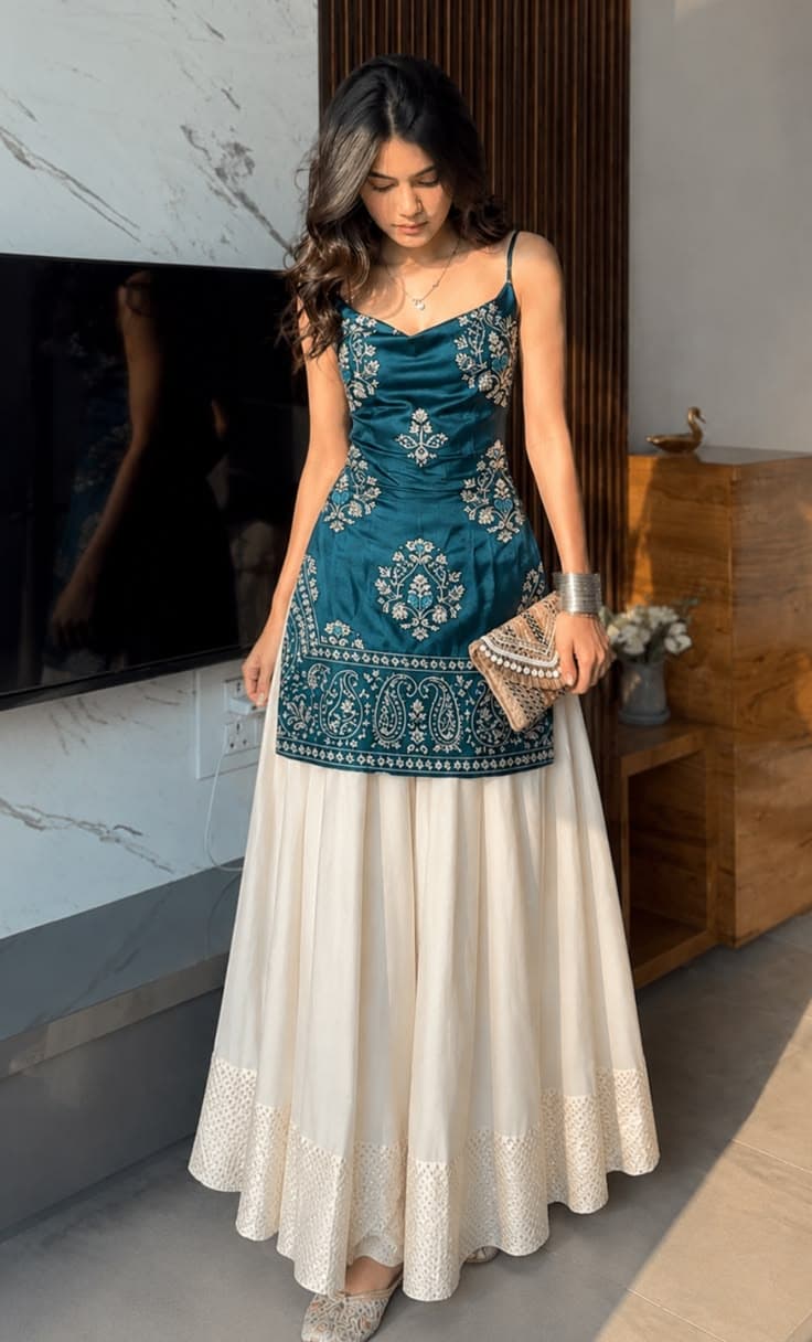 Pastel pink embroidered kurta and palazzo set for rental
