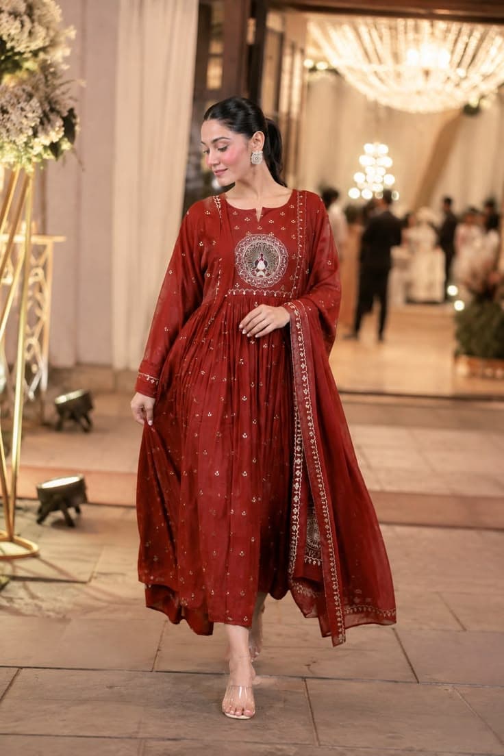 Crimson embroidered kurti look from Banjaari lookbook pins